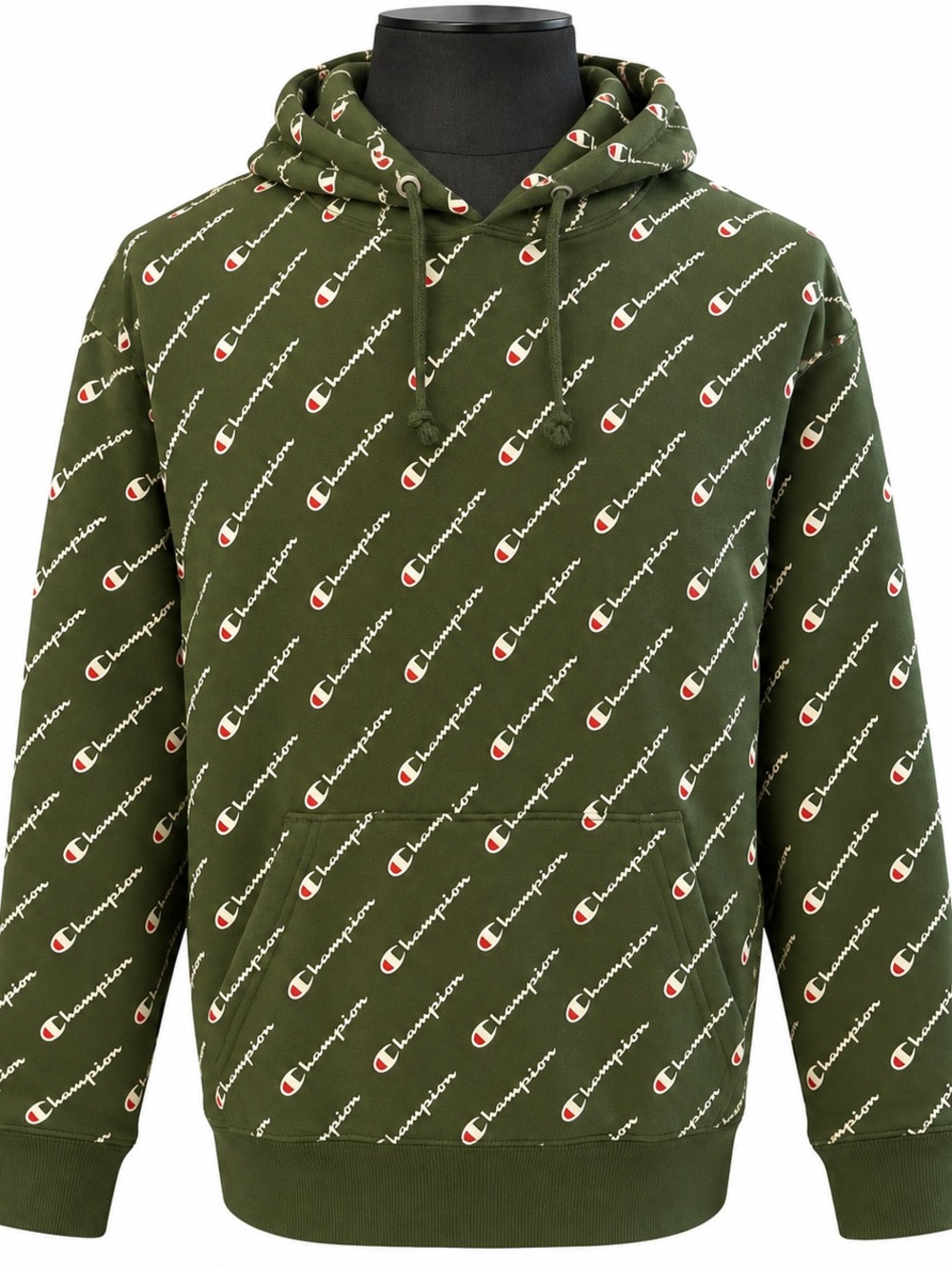 Champion Olive Green Allover Logo Pullover Hoodie